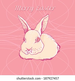 vector easter rabbit greeting card on pearl beads background