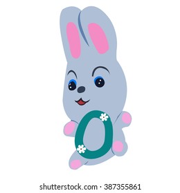 Vector Easter rabbit holding letter O on white background.Used as a media of learning for children.