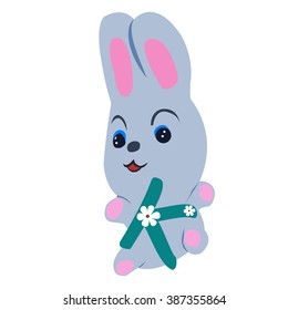 Vector Easter rabbit holding letter K on white background.Used as a media of learning for children.