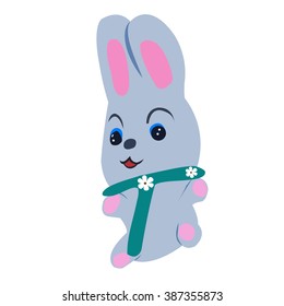 Vector Easter rabbit holding letter T on white background.Used as a media of learning for children.