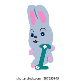 Vector Easter rabbit holding letter I on white background.Used as a media of learning for children.