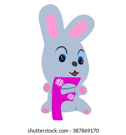 Vector Easter rabbit holding letter F on white background.Used as a media of learning for children.SET 2