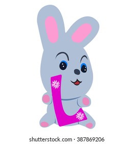 Vector Easter rabbit holding letter L on white background.Used as a media of learning for children.SET 2