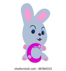 Vector Easter rabbit holding letter C on white background.Used as a media of learning for children.SET 2