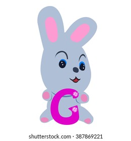 Vector Easter rabbit holding letter G on white background.Used as a media of learning for children.SET 2
