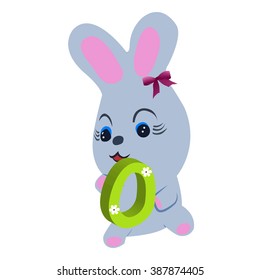 Vector Easter rabbit holding letter O on white background.Used as a media of learning for children.SET 3