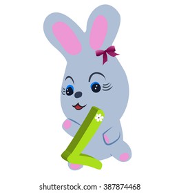 Vector Easter rabbit holding letter L on white background.Used as a media of learning for children.SET 3