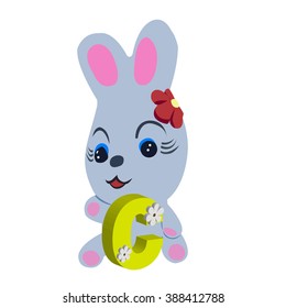 Vector Easter rabbit holding letter C on white background.Used as a media of learning for children.SET 4