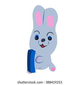 Vector Easter rabbit holding letter I on white background.Used as a media of learning for children.SET 5