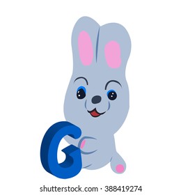 Vector Easter rabbit holding letter G on white background.Used as a media of learning for children.SET 5