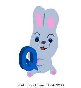 Vector Easter rabbit holding letter Q on white background.Used as a media of learning for children.SET 5