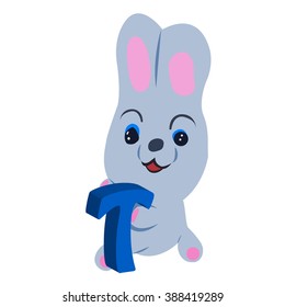 Vector Easter rabbit holding letter T on white background.Used as a media of learning for children.SET 5