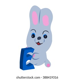 Vector Easter rabbit holding letter E on white background.Used as a media of learning for children.SET 5