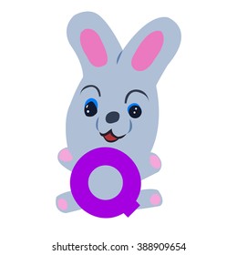 Vector Easter rabbit holding letter Q on white background.Used as a media of learning for children.SET 6