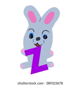 Vector Easter rabbit holding letter Z on white background.Used as a media of learning for children.SET 6