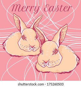 vector easter rabbit on pearl beads background