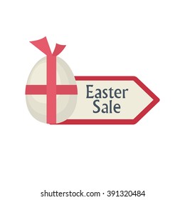 Vector easter sale label arrow icon with easter egg in flat style.Easter sale banner isolated on white background.Easter sale icon flat style.Easter sale label with easter egg icons for holiday design