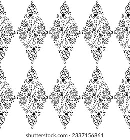 Vector Easter seamless pattern. Great spring Holiday background. Doodle outline illustration. Cute hand drawn elements