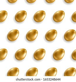 Vector Easter seamless pattern. Minimalistic abstract repeating pattern witn golden eggs on white background.