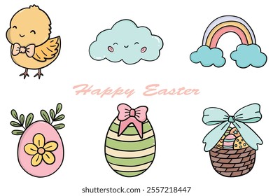 Vector Easter set. Spring Easter elements. Doodle illustration