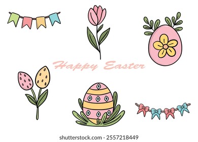 Vector Easter set. Spring Easter elements. Doodle illustration