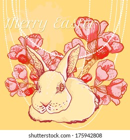 vector easter spring bunny with flower branch