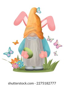 Vector Easter spring gnome with bunny ears. For cards, invitations, prints, banners, etc.