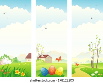 Vector Easter and spring vertical banners