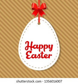 Vector Easter tag. Egg banner with ribbon and bow. Festive background. Decorative illustration for print, web.