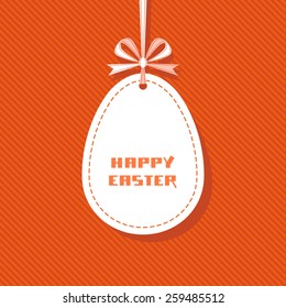 Vector Easter tag. Egg banner with ribbon and bow. Festive background. Decorative illustration for print, web