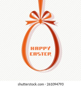 Vector Easter tag. Egg banner from red ribbon and bow. Festive background. Decorative illustration for print, web