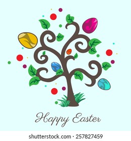 Vector easter tree. Holiday card. Blue background. File format eps 10