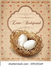 vector Easter, vintage background with a nest and eggs