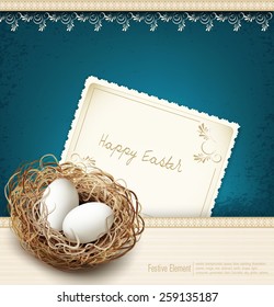 vector Easter, vintage background with a nest and eggs 