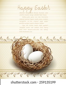 vector Easter, vintage background with a nest and eggs 