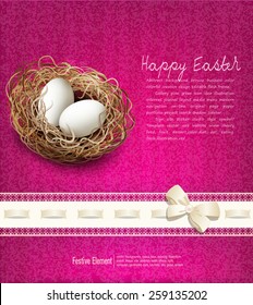 vector Easter, vintage background with a nest and eggs 