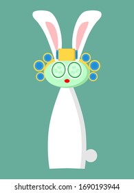 Vector easter white bunny with curlers isolated