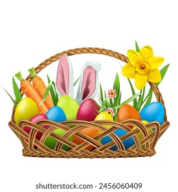 Vector Easter Wicker Dish with Treats isolated on white background