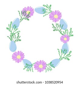 Vector Easter wreath, flowers and Easter eggs