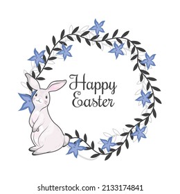 Vector Easter wreath with a rabbit. Happy easter.