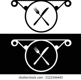 Vector eat spoon knife icon. Two-tone version on black and white background