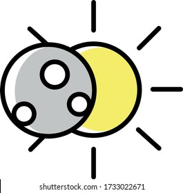Vector eclipse icon, moon and sun icon. Simple cartoon style.