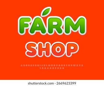 Vector Eco Advertisement Farm Shop. Red Sticker Font. Bright Alphabet Letters and Numbers set.