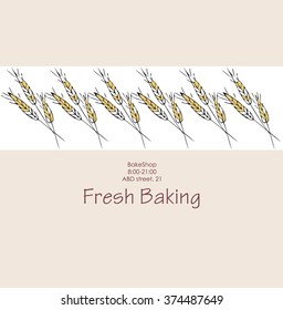 Vector eco agriculture design. Wheat border. Background for bread company,vegan cafe, cake shop.Poster, banner, sticker, advertisement,decoration.Organic cereal illustration.Healthy food concept