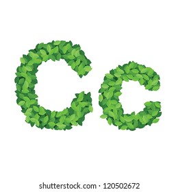 Vector eco alphabet letter C made from green leaves