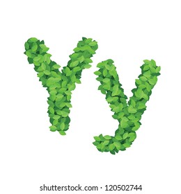 Vector eco alphabet letter Y made from green leaves