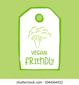 Vector eco badge or tag, bio green logo. Vegan sign for cafe, restaurants, products packaging. Hand drawn leaves, branches, plant elements with lettering. Organic design template.