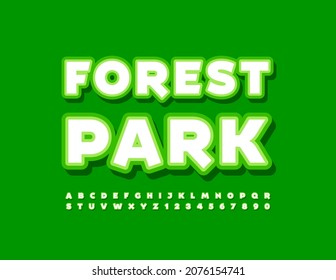 Vector Eco Banner Forest Park. White and Green Fonts. Modern Alphabet Letters and Numbers set