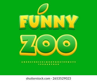 Vector Eco banner Funny Zoo. Cartoon style Font. Funny Yellow and Green Alphabet Letters and Numbers.