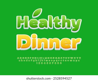 Vector eco banner Healthy Dinner for Cafe. Stylish Green. Trendy Alphabet Letters and Numbers set.